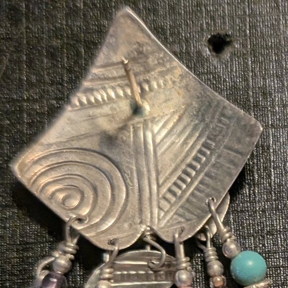 VTG Signed Tabra Earrings Silver Tone Dangle Multi-Layered Multiple Beads Colors - Picture 8 of 8